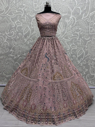 Gorgeous Peach Sequins Net Engagement Wear Lehenga Choli - Ethnic Plus In